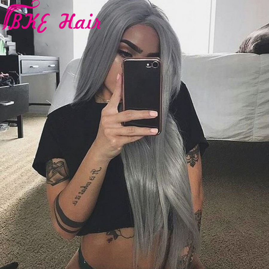 High quality simulation Human Hair soft silky dark grey color lace front Wigs With Baby Hair Pre plucked synthetic Lace Wig for black women