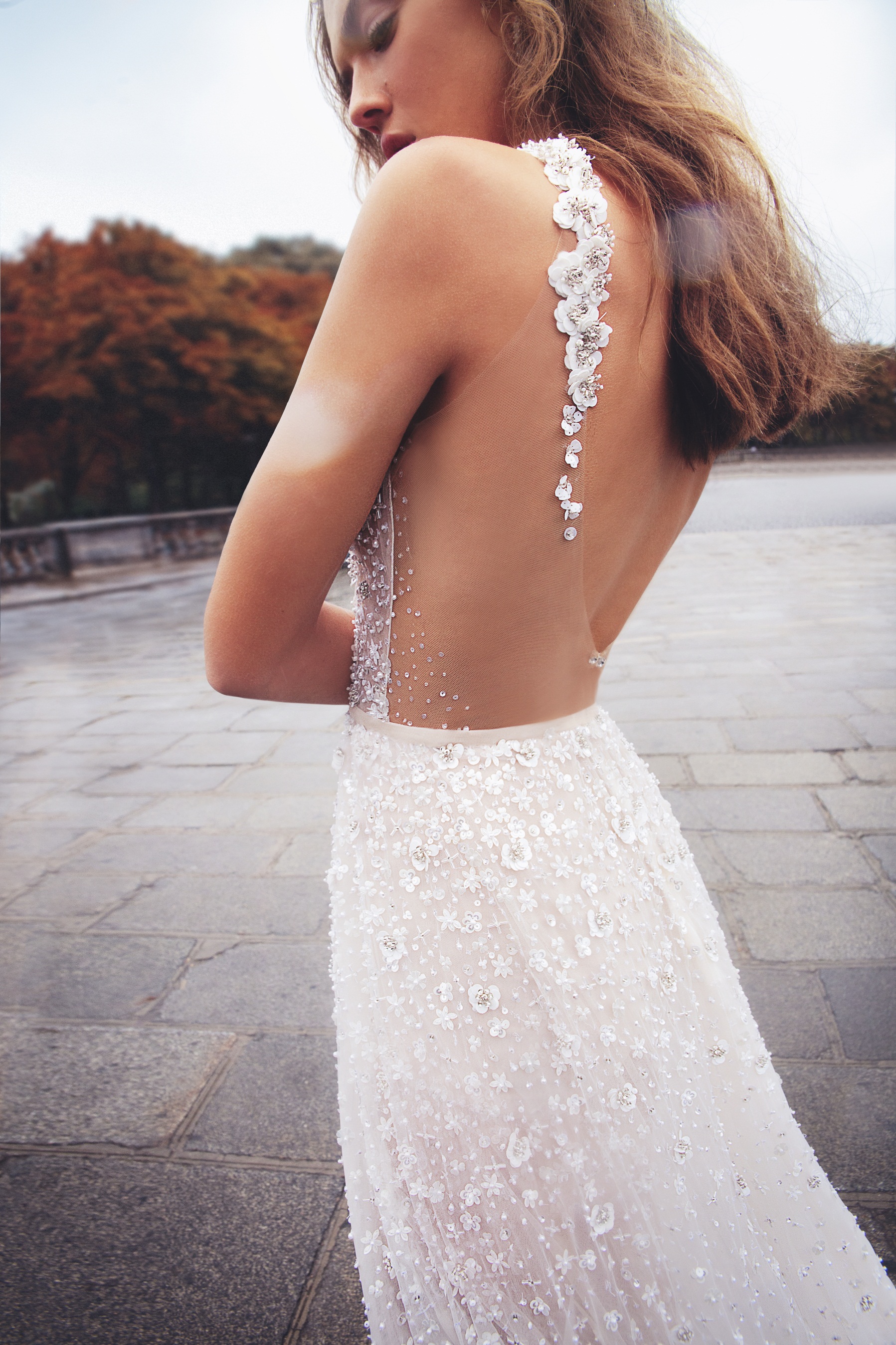 elihav sasson wedding dresses v neck appliqued beaded backless bridal gown sleeveless ruffle high split sweep train robes de marie