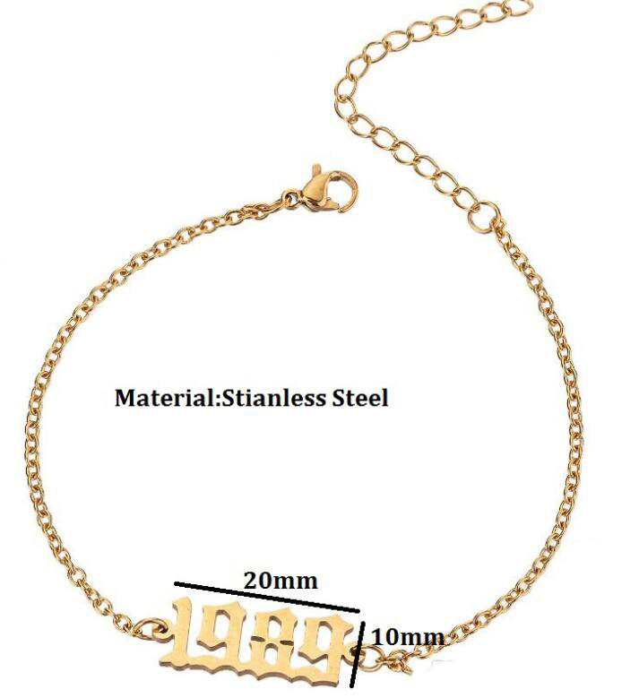 New Hot Sale Handmade Personalized Old English Number Bracelets Custom Birth Year Bracelets Special Year 1980-2020 Have Enough Stocks