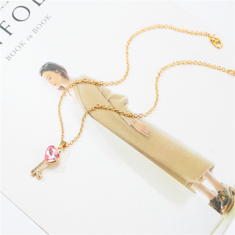 New Fashion Clavicle Chokers Happiness Key Heart Shape Pendant Charm Fit Women Bracelets & Necklaces Jewelry Gift Crystal Key Pendant