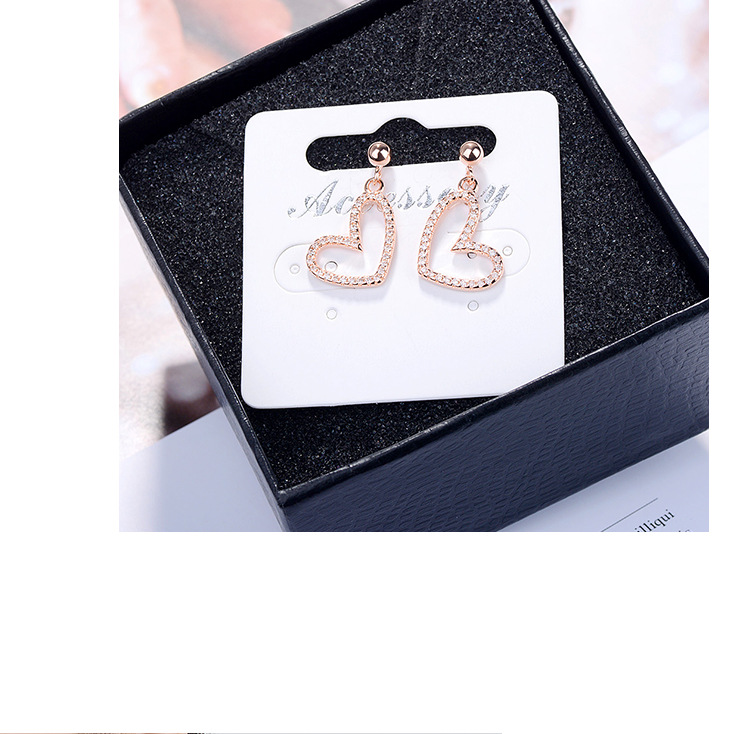 Wholesale- high quality rose gold rhinestone earrings for women silver stud earring cute heart shape fashion jewelry