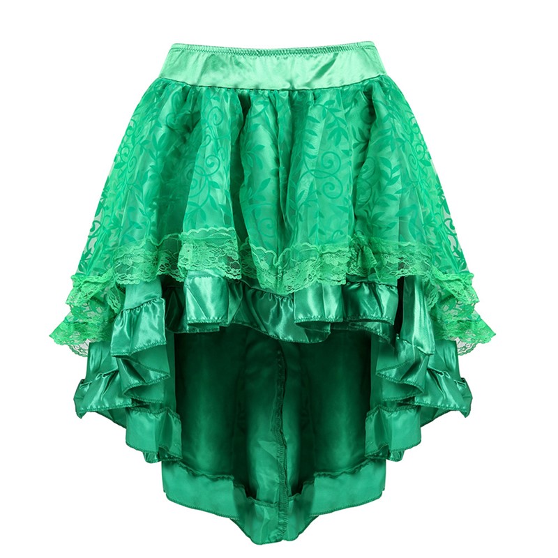 Women Retro Ruffle Skirts Lolita Floral Flock Lace Overlay and Voluminous Layered Hi-lo Mini Skirt Plus Size Party Corset Costume Steampunk Gothic Ski