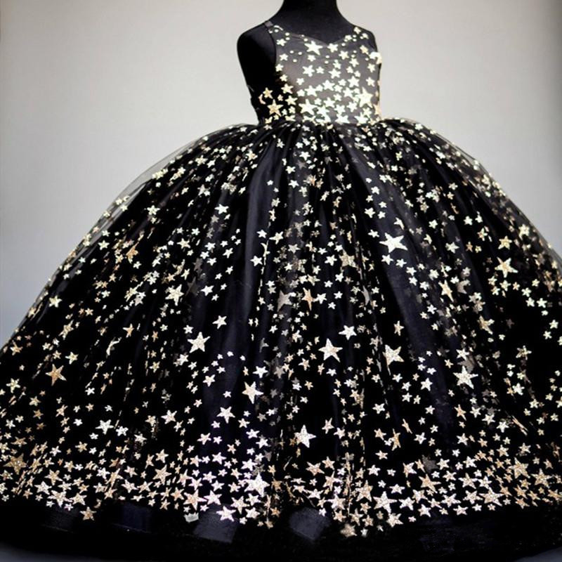 Black Sparkly Ball Gown Flower Girls Dresses For Weddings Sequined Kids Formal Wear Fashion Pageant Outfit Gowns vestidos de primera