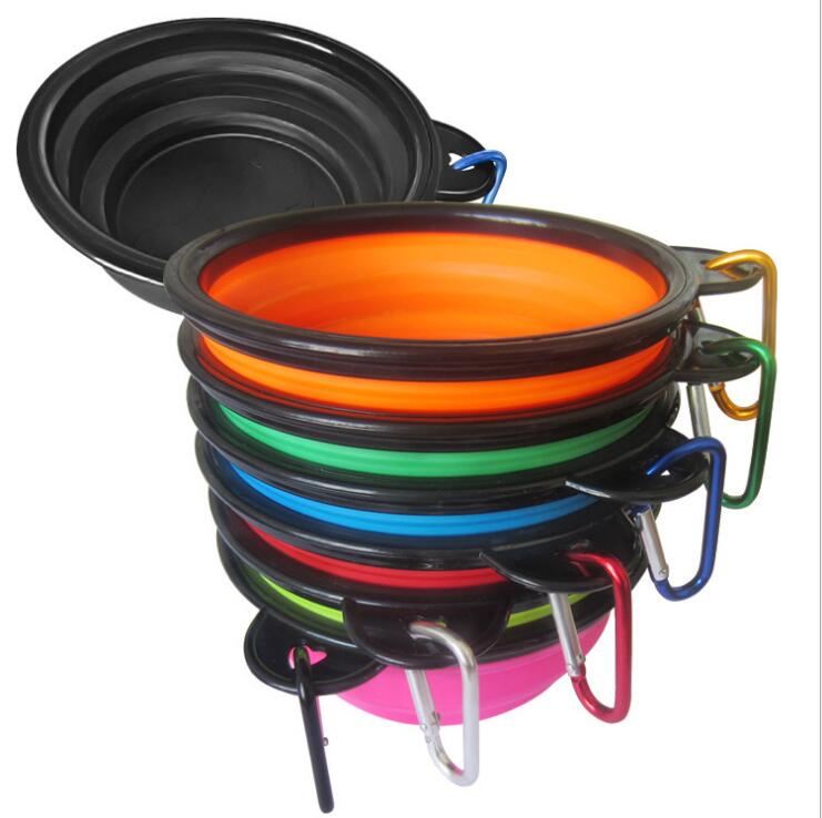 Small size Pet Dog Silicone Bowls with hook Silicone Folding Feeding Bowl for Dog Cat Water Dish Portable Feeder Travel puppy folding Bowls