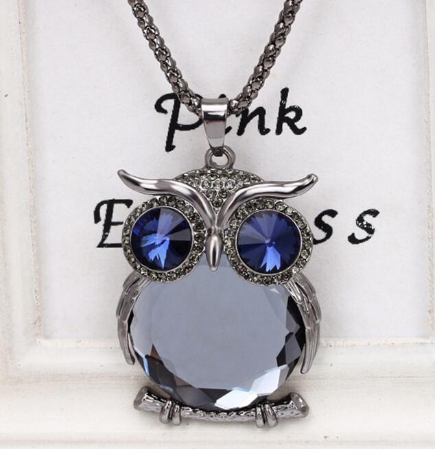 New Style Charmant Women Necklace Owl Pendant Rhinestone Sweater Chain Long Necklaces Jewelry Ornaments Exquisite Torque Trinket GA733