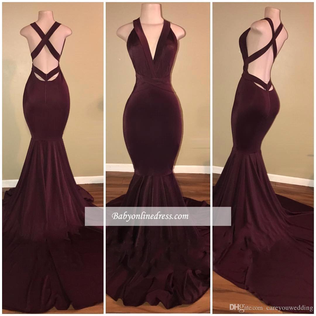 Girls African Black Bury 2K19 Mermaid Prom Deep V Neck Open Back Simple Or Length Formal Evening Dresses Party Gowns