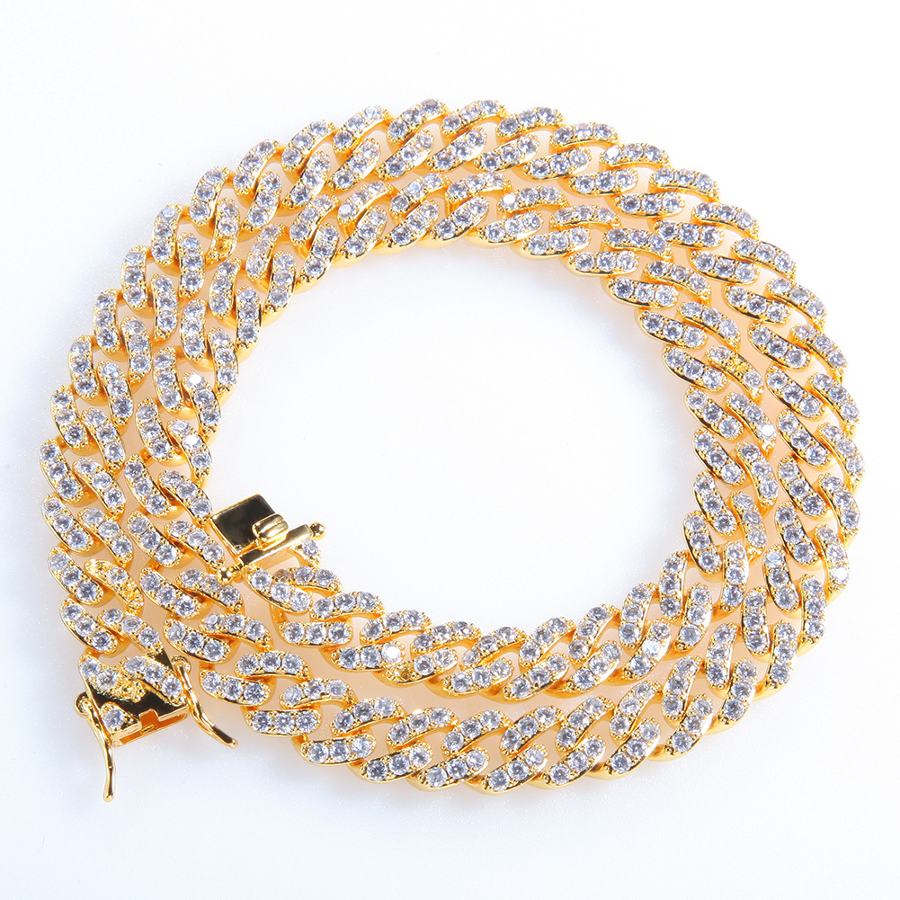 Hip Hop Tennis Chain Necklace Bracelet Mens Diamond Stone Necklace 18k Real Gold Plated