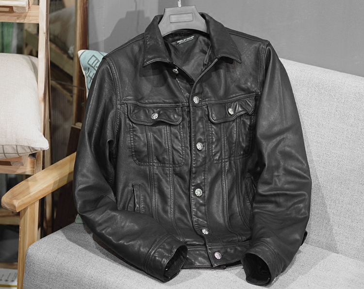 Sheepskin Real Men's Jacket Coat Vintage Genuine Spring Autumn Slim Fit Motorcycle Leather Jackets 27M-9 KJ2404, Black 
Sheepskin Real Men's Jacket Coat Vintage Genuine Spring Autumn Slim Fit Motorcycle Leather Jackets 27M-9 KJ2404, Black