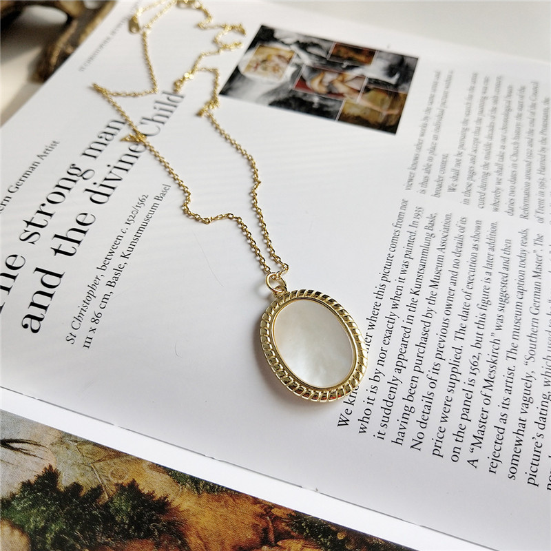 45cm Chain Necklaces&Pendants For Women New Wedding Jewelry Gifts 100% 925 Sterling Silver Geometric Oval Shape Shell Pendant Necklace