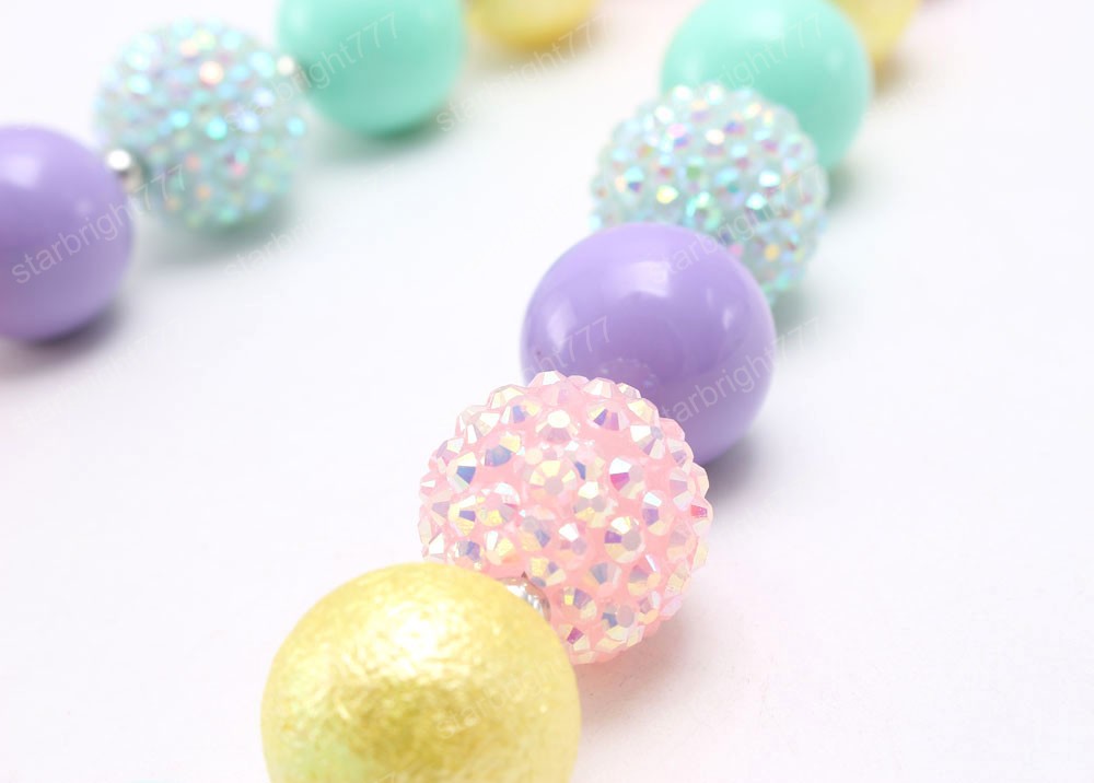 New candy color fashion baby chunky bubblegum handmade girls kids diy rhinestone beads necklace jewelry for child gift
