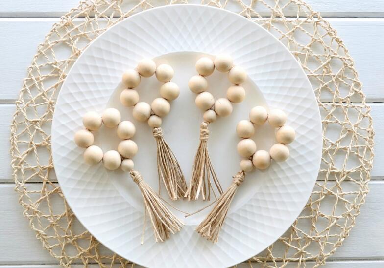 Wooden Bead Napkin Rings Pendants Natural Wooden Bead Napkin Holder For Wedding Home Decor Table Decoration