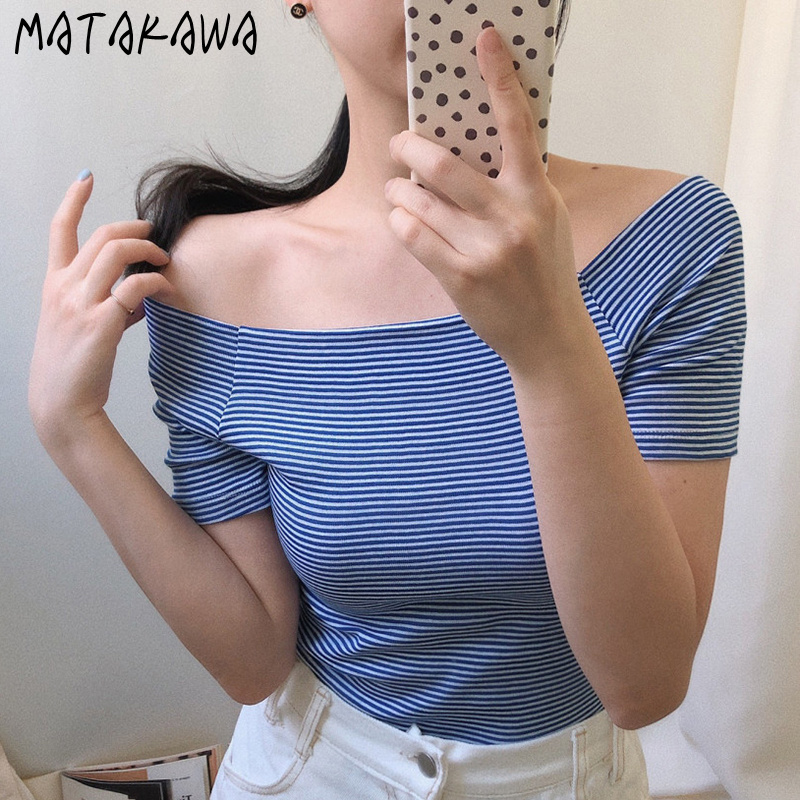 MATAKAWA Slash Neck Off The Shoulder Tops for Women Summer Short Sleeve Striped T-shirt Casual Simple Slim Tshirt, Black
MATAKAWA Slash Neck Off The Shoulder Tops for Women Summer Short Sleeve Striped T-shirt Casual Simple Slim Tshirt, Black