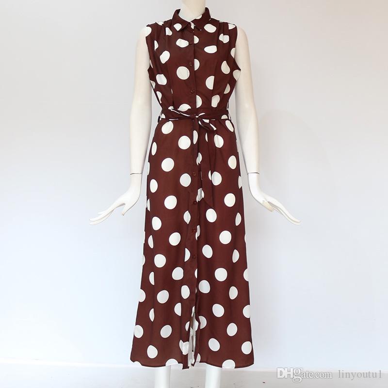2020 Long Dress Women Sexy Summer Polka Dot Beach Chiffon Dresses Boho Style Casual Party Turn Down Collar Office Shirt Dress Vestido