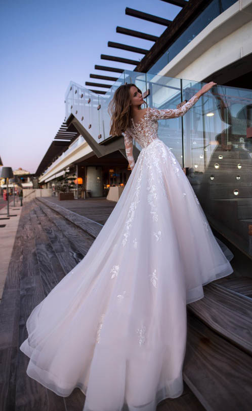 nora naviano a line wedding dresses long sleeve lace sweep train fairy beach boho bridal gowns plus size vestido de novia