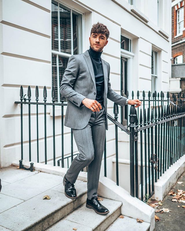 Vintage Gray Stripe Mens Wedding Suits Slim Fit Two Button Peaked Lapel Groom Wear Tuxedos Formal Prom Blazer Jacket (Jacket+Pants)
