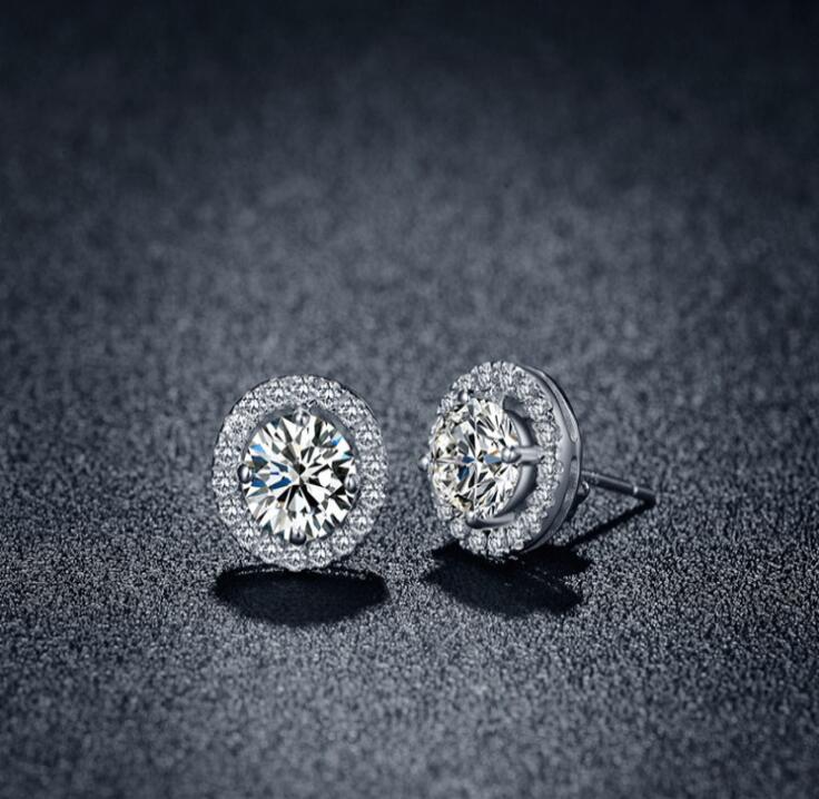 S sterling sier round stud earrings big stone shining crystal bling dia designer love earring earings ear rings for women wedding jewelry