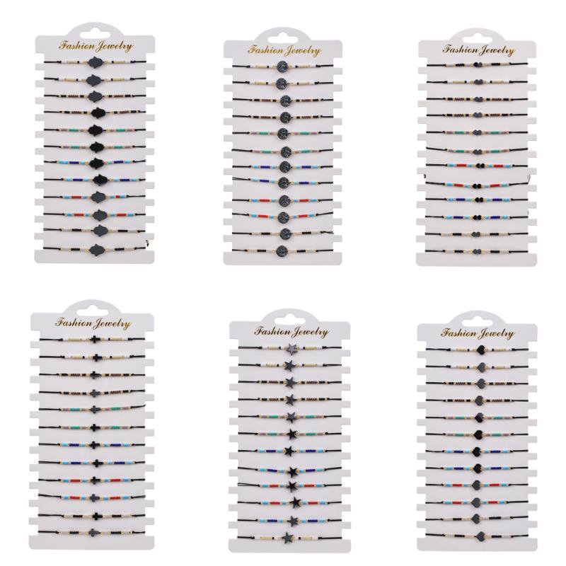 Charm Bracelets 12pcs/Sets Fatima Hand Braided Rope Chain For Women Handmade Seed Beads Adjustable Love Heart Cross Bracelet Jewelry
Charm Bracelets 12pcs/Sets Fatima Hand Braided Rope Chain For Women Handmade Seed Beads Adjustable Love Heart Cross Bracelet Jewelry