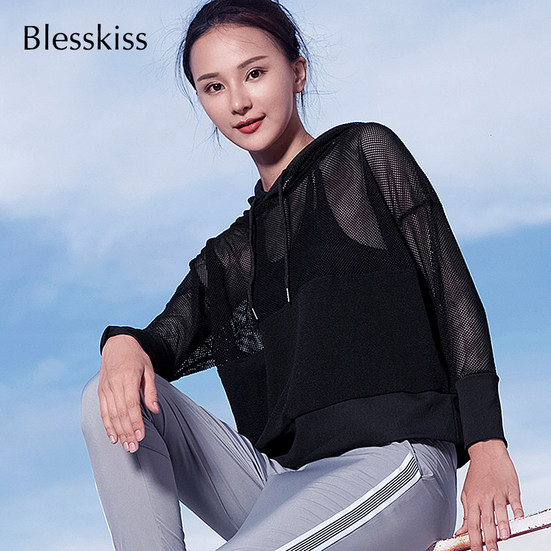BLESSKISS Mesh Sport Shirt For Women Yoga Top Quick Dry Fitness Sports Gym Long Sleeve Jacket Activewear T200401