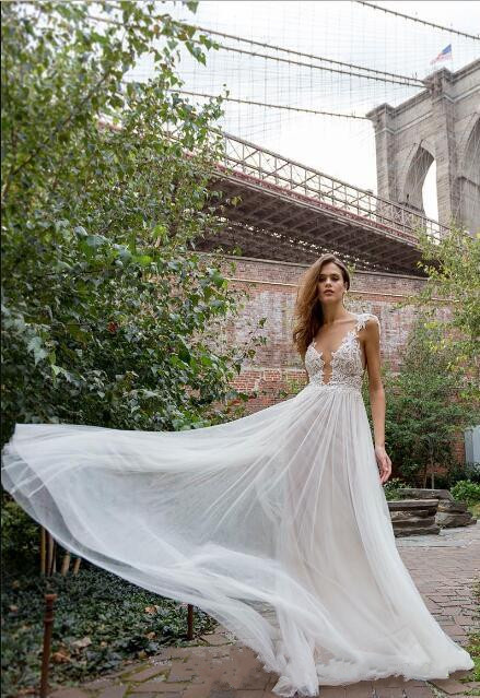 solo merav boho beach wedding dresses deep v neck exquisite lace applique sexy boho wedding dress bridal gowns robe de marie