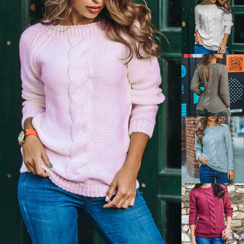 Women's Female Ladies Tops Casual Backless Round Neck Long Sleeved Solid Color Pullover Knit Sweater, Blue
Women's Female Ladies Tops Casual Backless Round Neck Long Sleeved Solid Color Pullover Knit Sweater, Blue