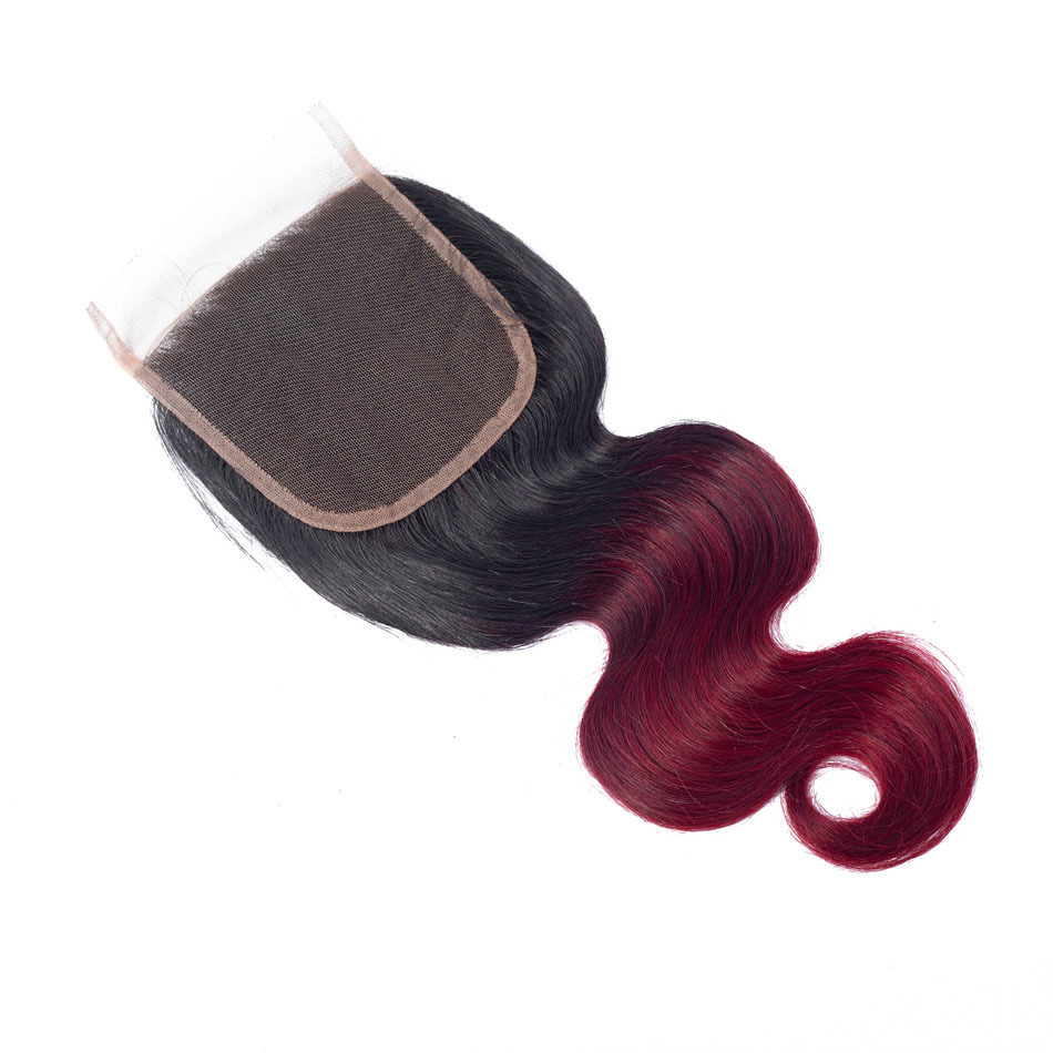 Free shipping Brazilian 1b/99J Body Wave with Lace Closure Human Weaves Ombre Color Hair Extensions