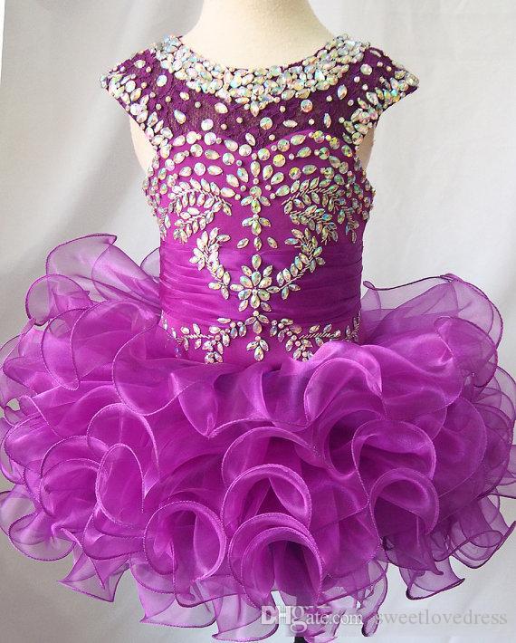 Custom Made Orgaza Ruffle tutu skirt Girls Pageant dresses Lovely short Kid Formal Wears Crystal Beaded Collar Pageant Gown Gor Toddler