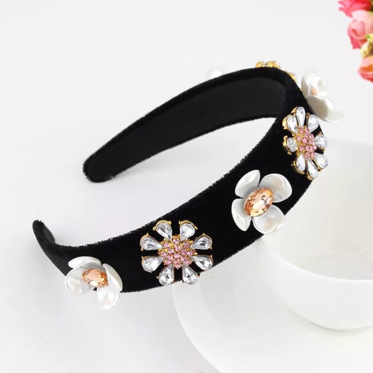 European And American Vintage Court Style Headband Baroque Rhinestone Hair Hoop With Pearl Gold Leaves Wholesale