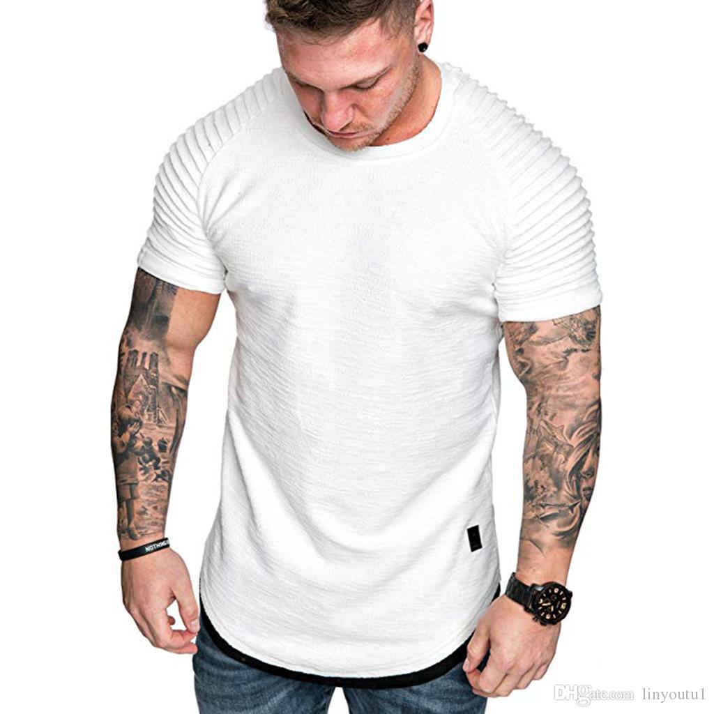 T Shirts Men's Summer Pleats Slim Fit Raglan Short Sleeve Pattern Top Blouse Casual Men Fashion High Quality stranger things