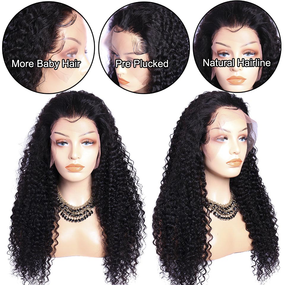 360 Lace Frontal Curly Human Hair Wigs 130% Density Brazilian Deep Wig with Baby hairs for Black Women 18 inch, Natural Color diva1