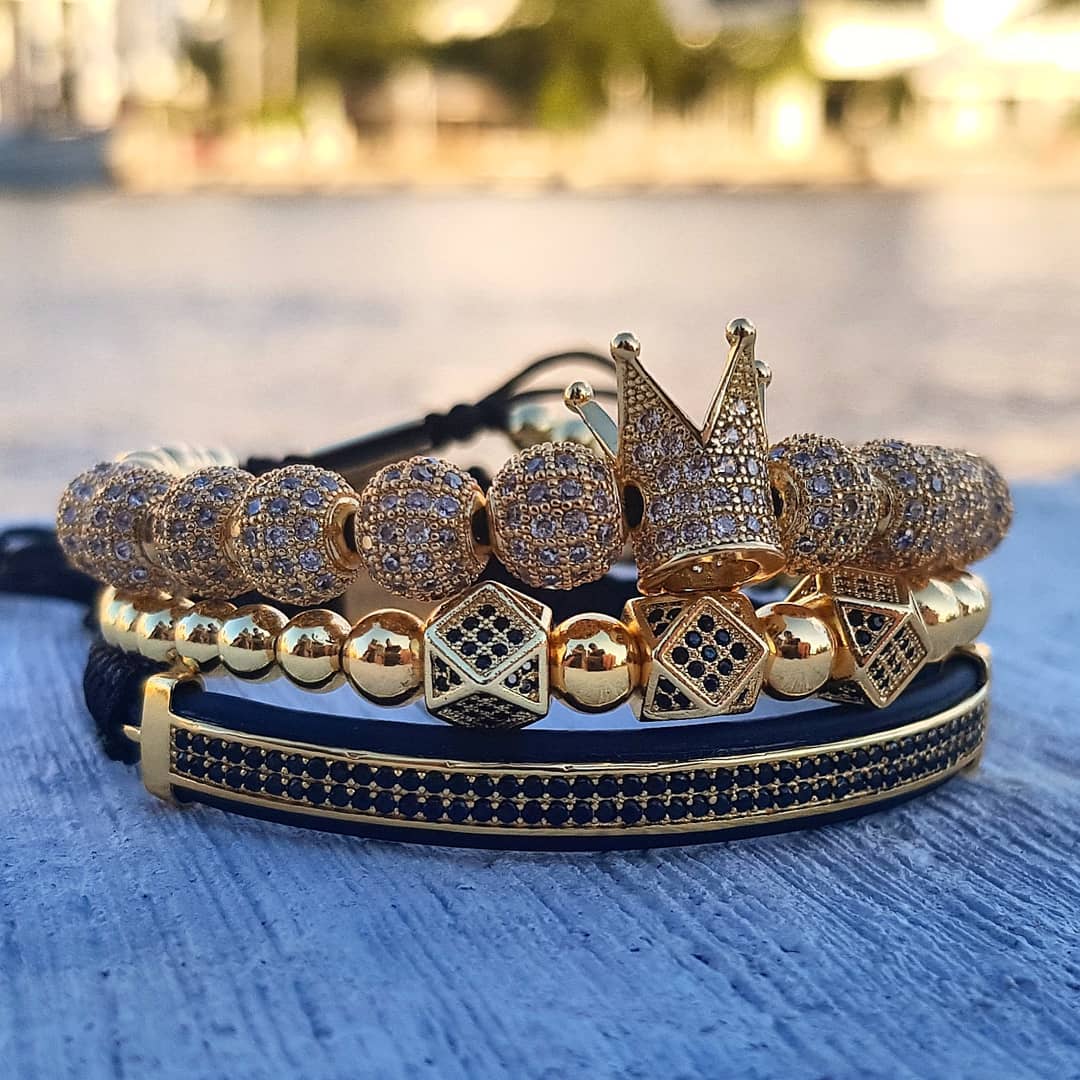 3pcs/set couple bracelet/stainless steel beads/crown/for lovers/bracelets for women men luxury jewelry man pulseira Gift Valentine's Day Holiday 