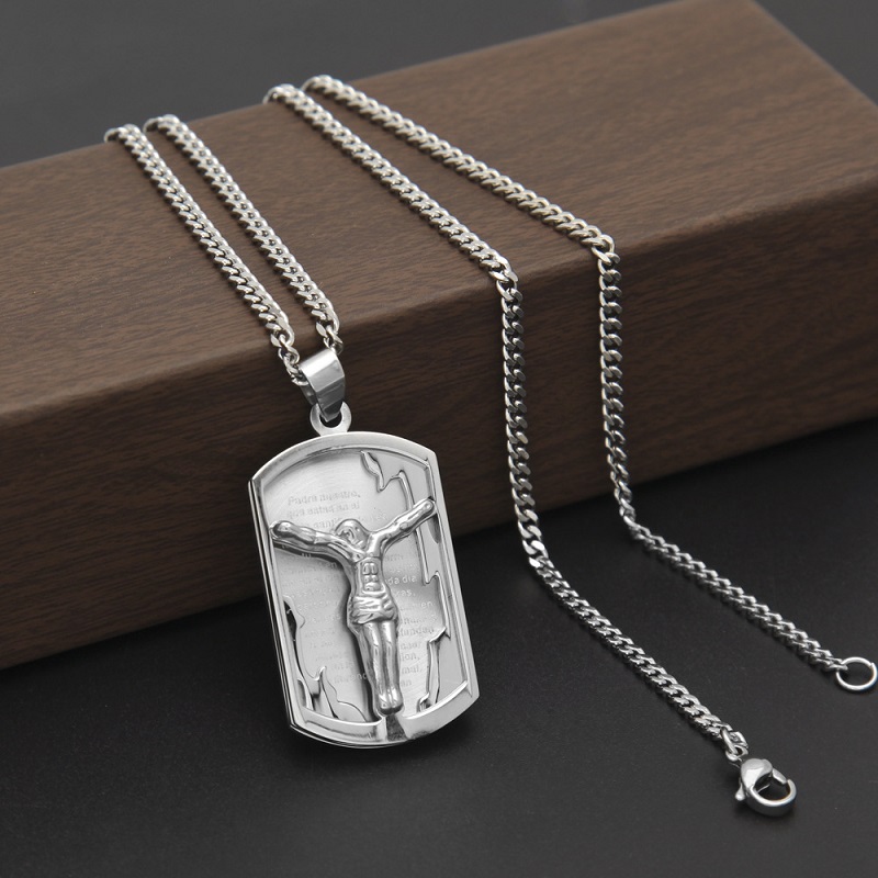 Fashion- Hip Hop Neclace Jewelry Stainless Steel Jesus Pendant Necklace Fashion Gold Dog Tag Necklaces