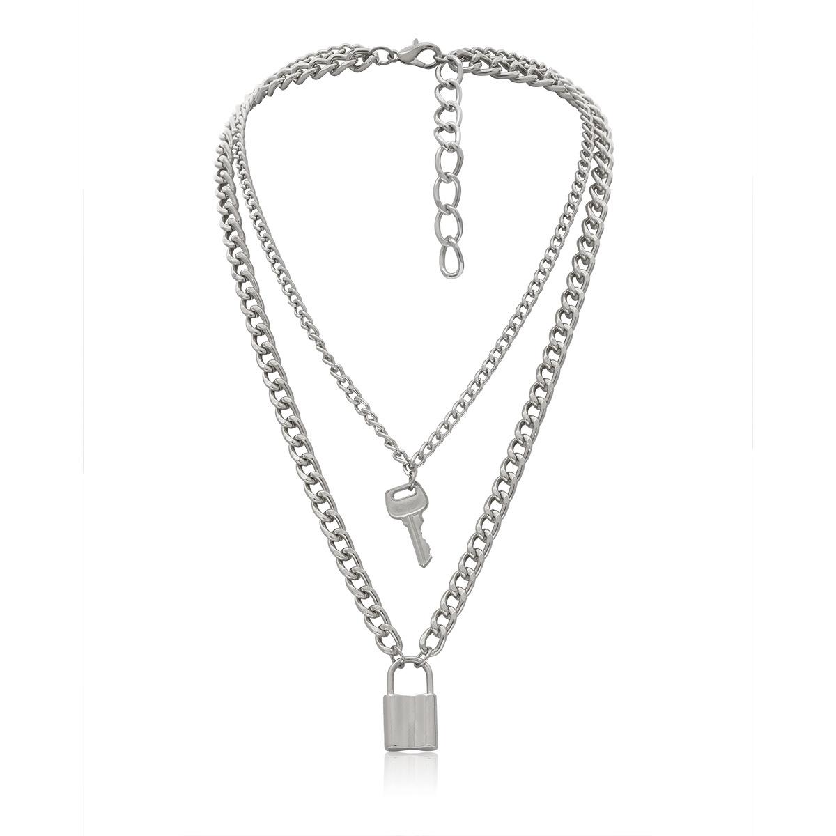 Women Fashion Pendant Necklace Key and Lock Pattern Dancer Rap Hiphop Punk Stainless Steel link Chain Statement Charm Jewelry Gifts 2020 New