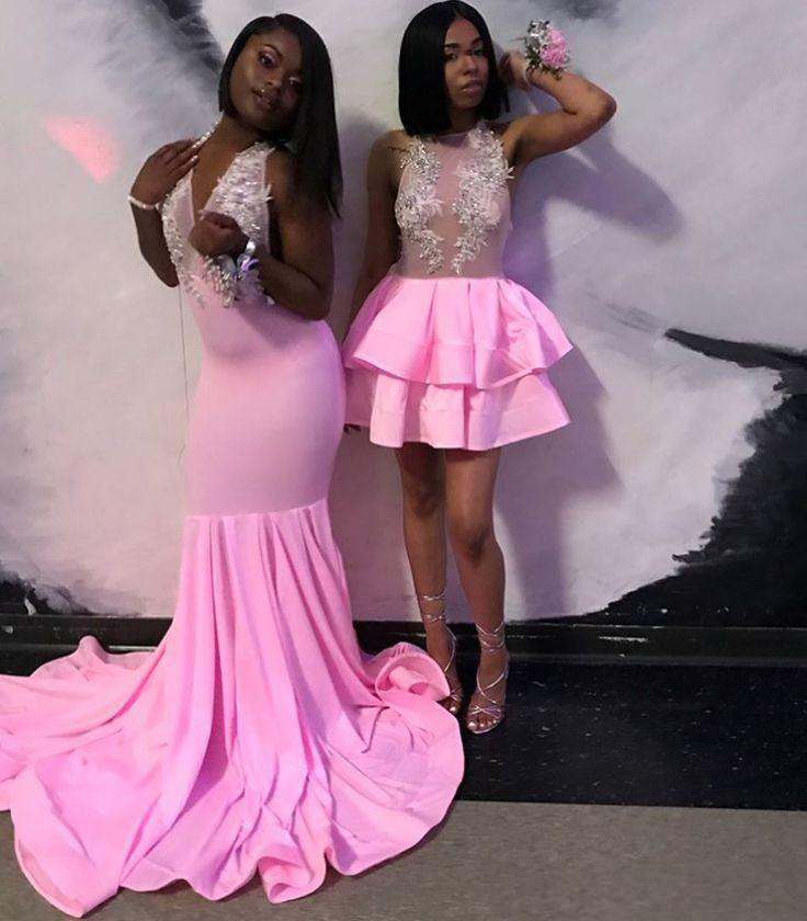 Pink Prom Dresses New Mermaid Beading Lace Open Back Formal Evening Dress Short Piece Illusion Party Gowns Custom Made