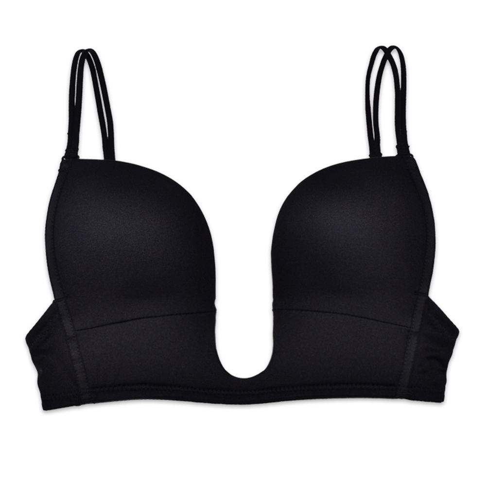 YANDW Push up Bras sexy plunge silicone & Simple transparent Straps girl plus size Big women bra 70 75 80 85 90 95 A B C D E