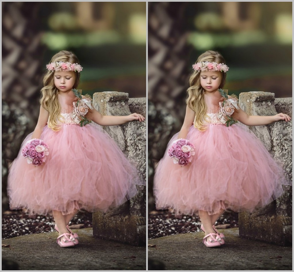 Vintage Hand Made Flower Girls Dresses For Weddings Blush Pink Ball Gown Princess Dress For little Girl Sleeveless Hot Sale Pageant Gowns