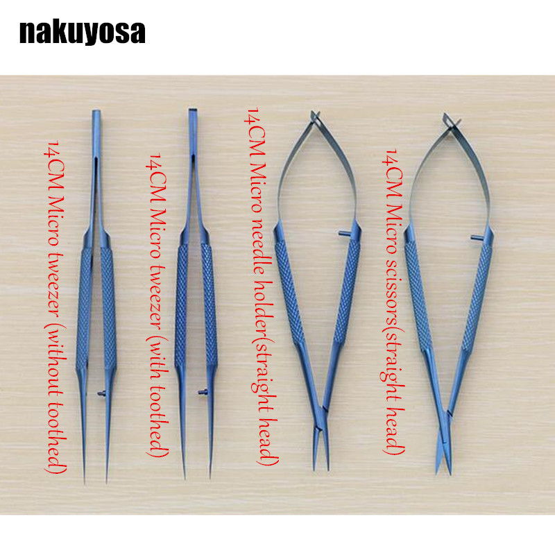 14cm Titanium alloy ophthalmic microsurgical instruments Needle Holder Micro scissors Tweezers hand 4pcs/set
14cm Titanium alloy ophthalmic microsurgical instruments Needle Holder Micro scissors Tweezers hand 4pcs/set