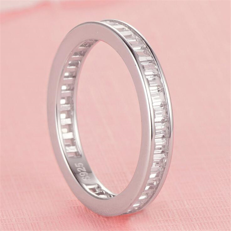Choucong Brand New Luxury Jewelry Pure 100% 925 Sterling Silver Full T Princess Cut White Topaz Gemstones Wedding Band Ring Gift Never Fade