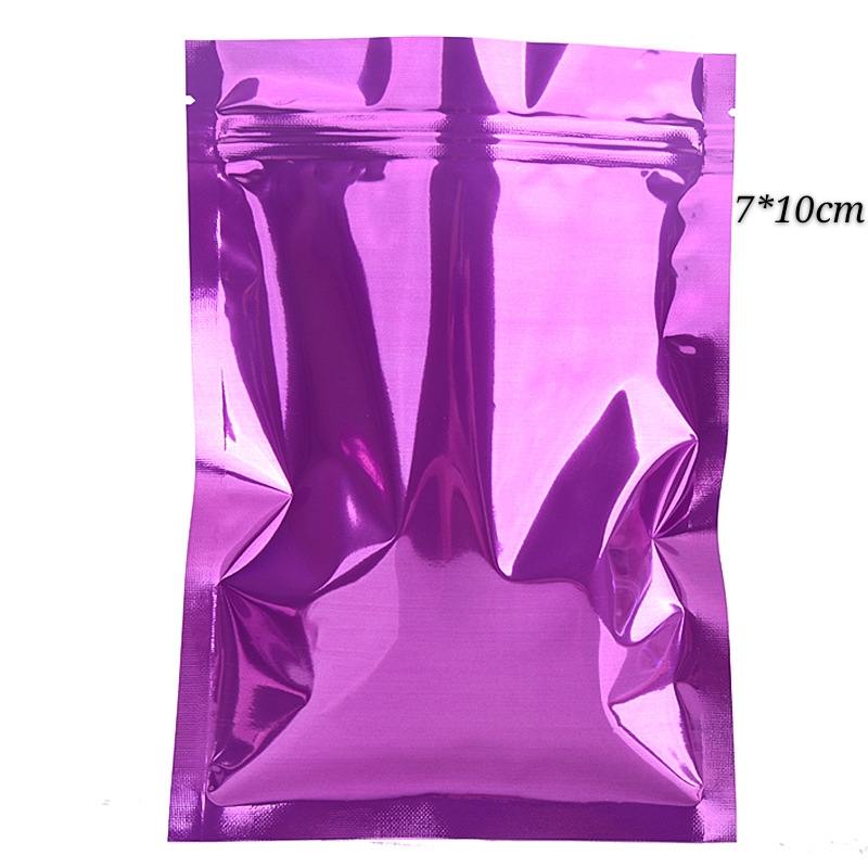 Purple Mylar Bags Zipper Seal Packaging Foil Heat Sealing Bag Glossy Flat Bottom Pack Pouches for Candy and Chocolate Multi-sizes Purple Dry Food