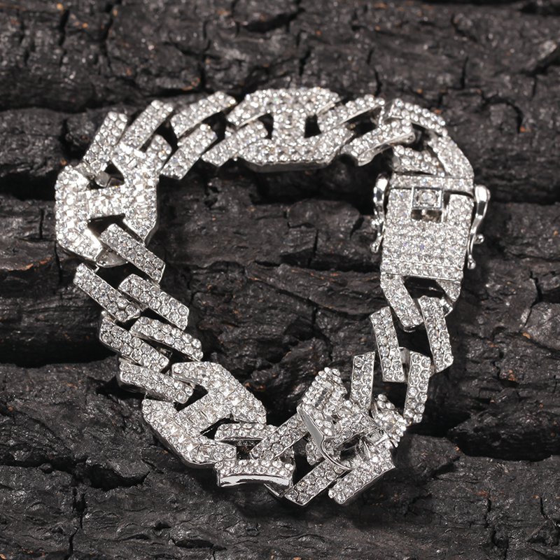 Hip Hop Gold Bracelet Iced Out Cuban Link Chain Fashion Silver Mens Bracelets Hophip Jewelry