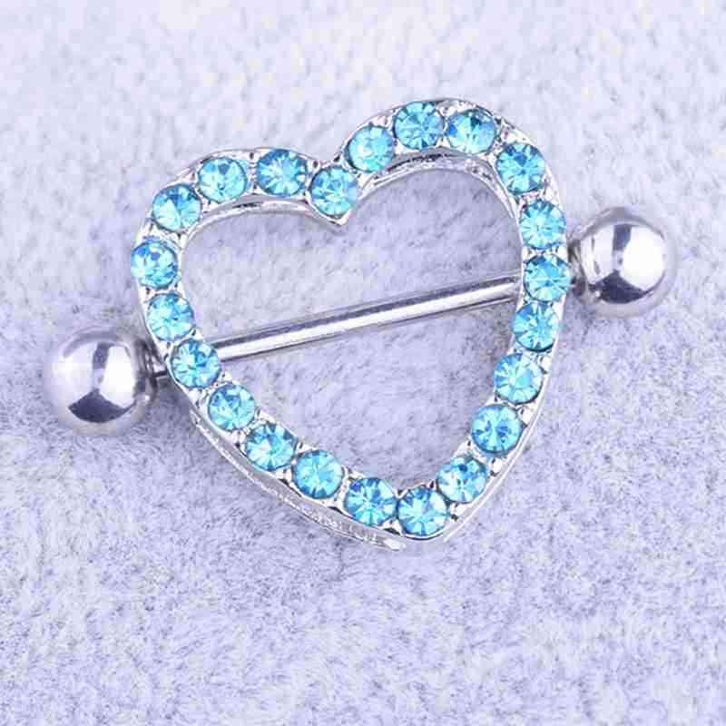 Rhinestone silver stainless steel hypoallergenic double-layer diamond love milk Beautiful Cute Jewels Amazing Flower Surgical Steel Heart Ni