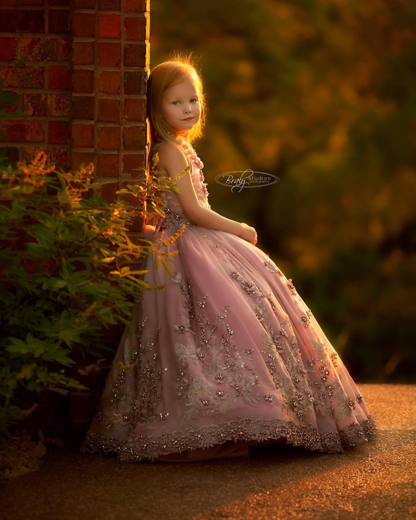 Lace Pearls wer Ball Gown Sapghetti Little Girl Wedding Vintage Communion Pageant Dresses Gowns