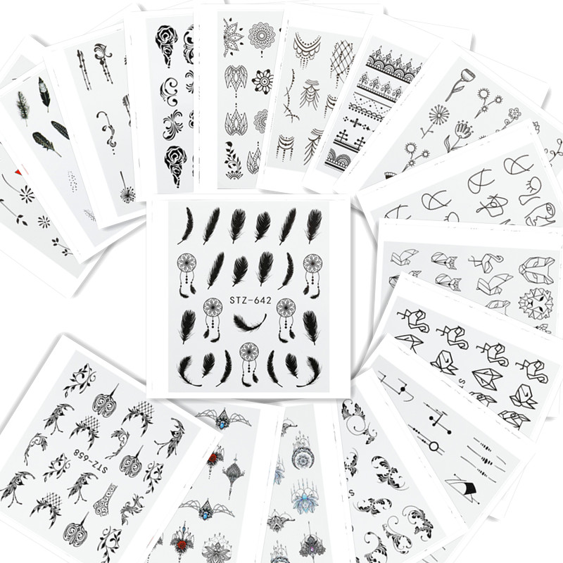 17Pcs Black Flower Leaf Stickers 3D Nails Art Water Transfer Decal Slider Geometry Nail Art Wrap Foil Tip Manicure Decoration, Stz-642-658(17pcs)
17Pcs Black Flower Leaf Stickers 3D Nails Art Water Transfer Decal Slider Geometry Nail Art Wrap Foil Tip Manicure Decoration, Stz-642-658(17pcs)