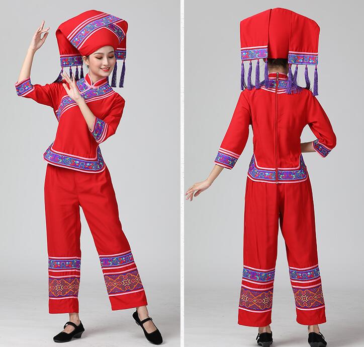 HuNan tujia miao Outfit Hat + Jacket + Pants Guangxi zhuang Garment minority dance dress Lady Enthnic Vacation party costume