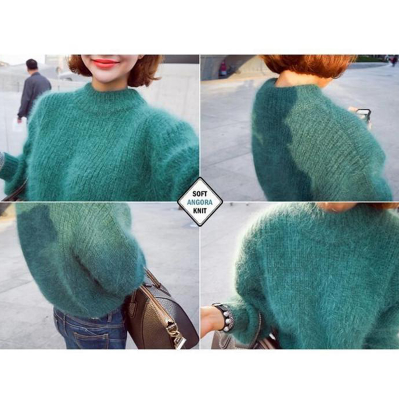Women Pullover Lantern Sleeve Thick Oversize Pull Solid Green Sweater 2018 Autumn Winter Female Causal Knitted Sweater S118