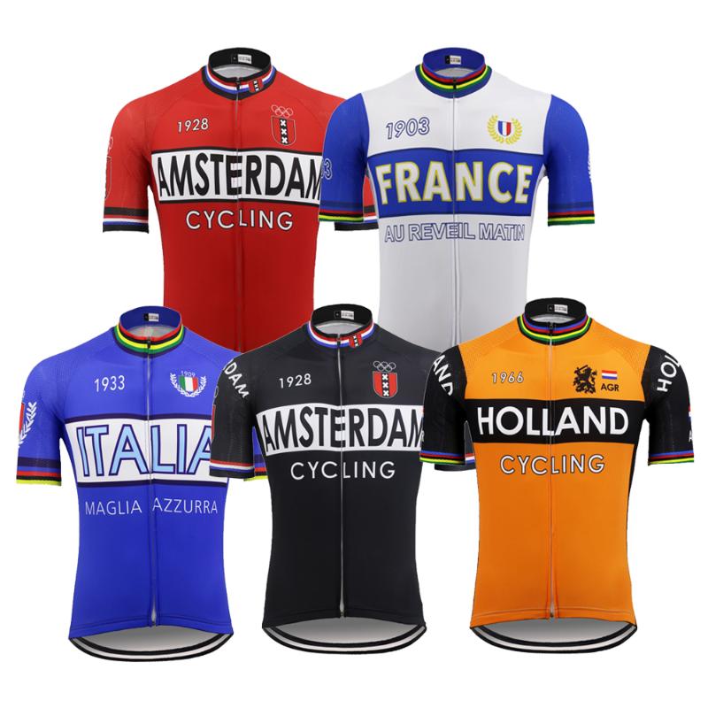 Retro Cycling jersey Men Short sleeve pro team Bike jersey ropa Ciclismo Red Black Blue Orange White cycling clothing MTB
Retro Cycling jersey Men Short sleeve pro team Bike jersey ropa Ciclismo Red Black Blue Orange White cycling clothing MTB