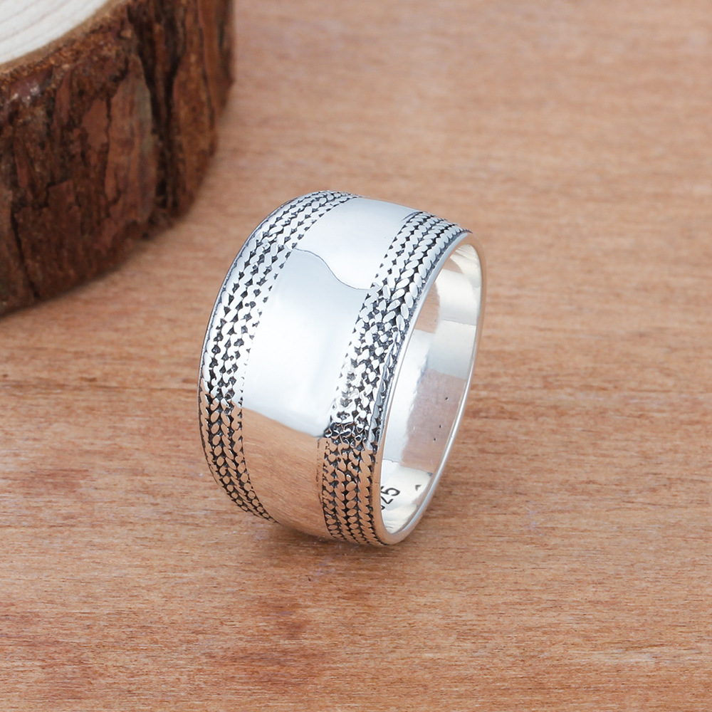 100% 925 Sterling Silver Rings for Women Vintage Silver Wide Wedding Bands Edge Wave Lace Braided Rings Size 6 7 8