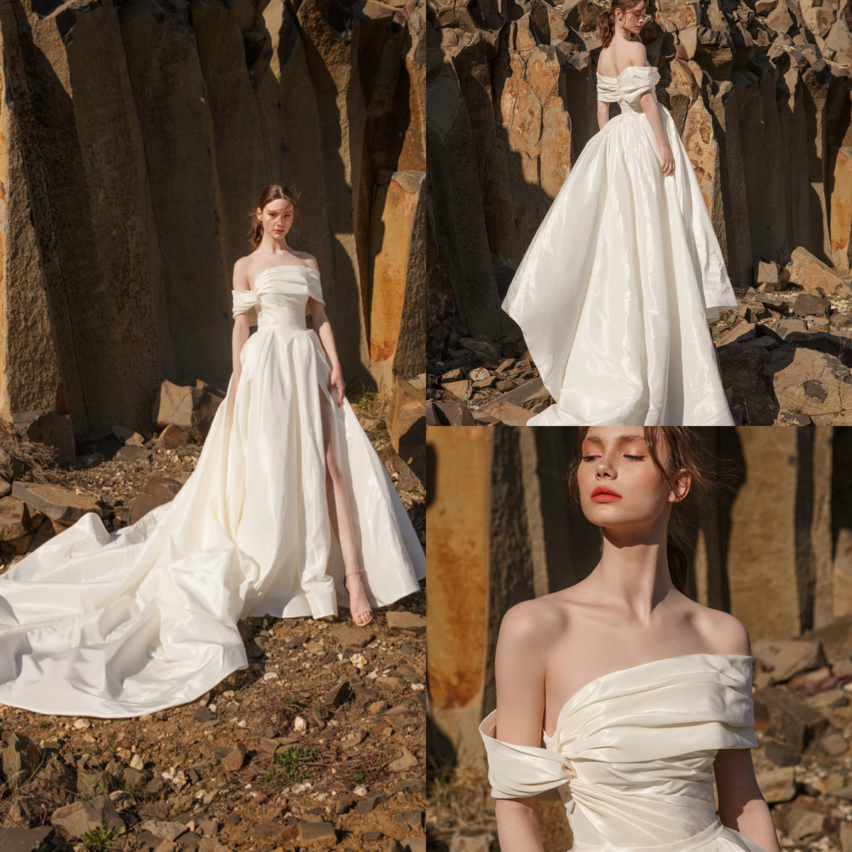2020 Side Split Wedding Dresses Off The Shoulder A Line Sweep Train Bling Fabric Bohemian Wedding Dress Custom Made Boho Bridal Gowns