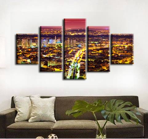 5pcs/set Unframed The Night of the City Landscape Print On Canvas Wall Art Picture For Home and Living Room Decor