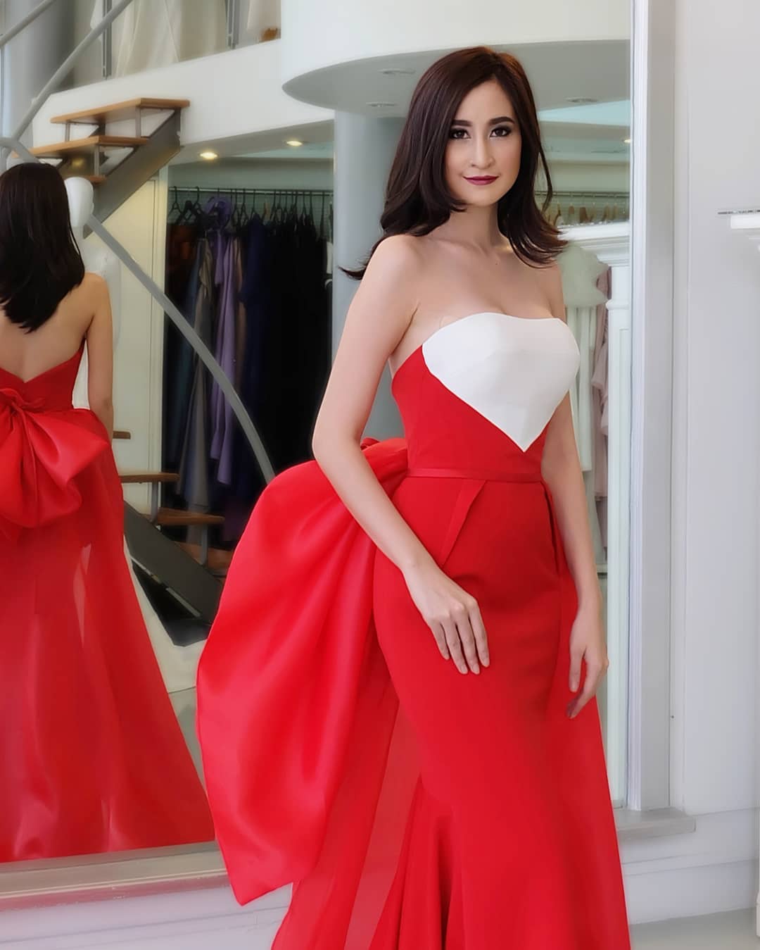 2019 Red Mermaid Evening Dresses Strapless Satin With Big Bow Backless Prom Gowns Plus Size Special Occasion Dress Formal Wear