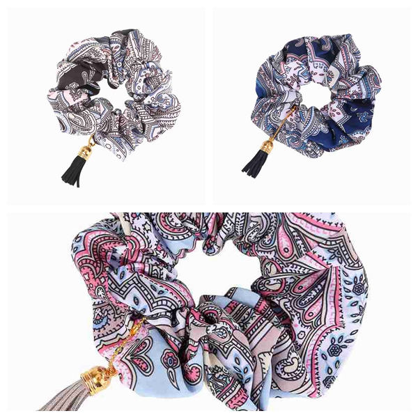 Retro large intestine circle Amazon fabric hair ring tassel pendant elastic elastic band hair rope